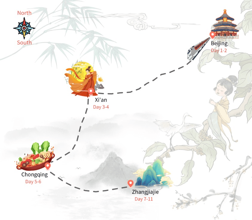 11 Days Tour from Beijing to Zhangjiajie with Xi'an and Chongqing